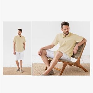 Jekaoyi Men’s Beige Linen Short Sleeve Button Down Shirt